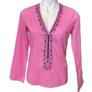 French Connection Women Top | Sz. 6 | Pink Blue Embroidery